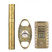 Galiner Vintage 3 Torch Jet Flame Cigar Lighter Cigar Cutter Cigar Tube Case Box