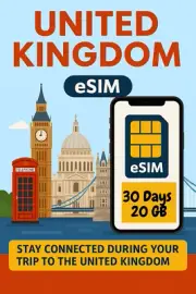 Best United Kingdom UK esim Data Travel e sim High-Speed 5G/4G 30 Days 20 GB