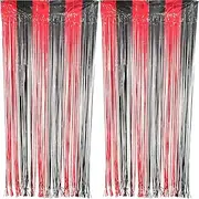 CYBERNOVA 2 Pack Fringe Curtain Backdrop Two-Toned, 3.2Ft x 6.6Ft Metallic Tinsel Foil Fringe Streamers Curtains Background for Wedding Birthday Anniversary Graduation Party Decoration (red-Black)