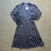 Anne Klein Dress Womens Size 14 Blue Polka Dot A Line Belted Satin Capsule Caree