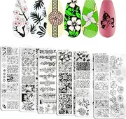 Wokoto 6pcs Flower Nail Stamping Plates - Mix Size Spring Summer Flowers Leaves Nail Templates Stencils Art Stamping Kit Plates Set Printing Tools