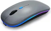 [WREANU] Wireless Bluetooth Mouse Rechargeable Laptop Mice with LED Lights Silent Slim Use(BT5.2 and 2.4G Portable USB) Dual Mode Computer Mouse for Laptop/iPad/Tablet/Apple/Computer/Mac (Grey)