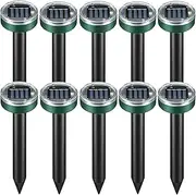 Mole Repellent Solar Powered 10 Pack Ultrasonic Snake Repellent Sonic Mole Deterrent Pest Control Rodent Repeller Rat Chaser Gopher Vole Trap, Repellant Spikes Killer for Yard Garden