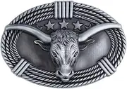 [Longcreek] Longhorn Bull Belt Buckle for Men - Western Cowboy Oval Rope Head Design - Best Man and Wedding Gift