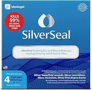 SilverSeal Burn and Wound Dressing | Hydrogel Pads with X-Static Silver | Soothing, Moist & Protective | Burns, Cuts & Wounds | 4 Sterile Dressings