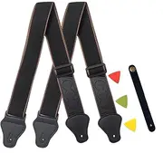 Guitar Strap, Soft Cotton Straps With 3 Pick Holders, Strap Button Headstock Adaptor, 1 Pair Locks and 3 Picks Set For electric/Acoustic Guitar