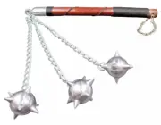 Medieval Triple Mace Flail 31" Spiked Morningstar Weapon – Solid Metal Replica