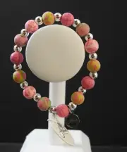 Jilzarah Paisley Pink Petite Silverball Polymer Clay Bead Stretch Bracelet P10