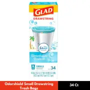 Glad Odorshield Small Drawstring Trash Bags, 4 Gal, 34 Ct FREE SHIPPING