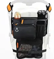 Universal Stroller Organizer with Cup Holder and Phone Holder, Insulated Cup Holder, Large Pocket, Stroller Caddy for Phone Fits Most of Stroller Like Baby Jogger, Britax, BOB, Umbrella, Doona (Black)