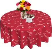 Valentine'S Day round Tablecloth 60 Inch Red Love Hearts Tablecloth Romantic Val