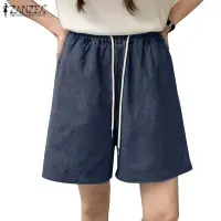 在飛比找蝦皮商城優惠-Zanzea 女式韓版鬆緊腰帶側袋高腰牛仔短褲