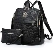 [MKP COLLECTION] MKP Women Fashion Backpack Purse PU Leather Convertible Medium Ladies Rucksack Travel Shoulder Bags Handbag and Purse 2Pcs