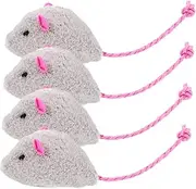 HAPINARY 4pcs Realistic Plush Mouse Cat Interactive Chew for Kittens Durable Safe Teething Play for Indoor Cats Engaging Wobbling Mechanism for Exercise and Fun