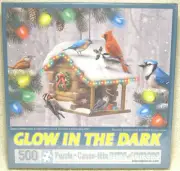 BITS AND PIECES FESTIVE FEATHERED FRIENDS GLOW IN THE DARK 500 PC. JIGSAW PUZZLE