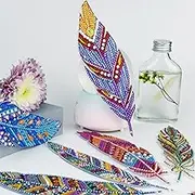 Feather Diamond Painting Bookmarks, Prefdo 6 Pieces DIY 5D Diamond Drawing Bookmarks Diamond Painting Beginner Arts Crafts Gifts with Crystal Pendant for Adults Kids Students