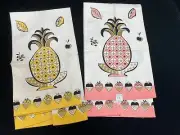 2 Vintage Linen Kitchen Towels - Pineapple Pink, Yellow, Gold-Sprouse Reitz