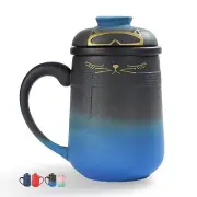 TEANAGOO Ceramic Cat Tea Infuser Mug with Lid, 460 Ml / 16 Oz, Gradient Blue ...