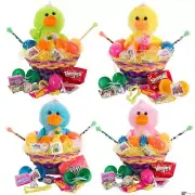 Cute Plush Duck Toy Treats Filled 26pc Easter Gift Basket Kit, 4 Color Choices