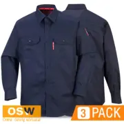 3 x Mens Navy Flame Resistant Bizflame ARC2 ATPV Long Sleeve Work Shirts S~3XL