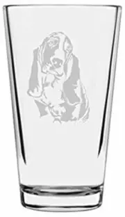 Basset Hound Dog Themed Etched All Purpose 16oz Libbey Pint Glass