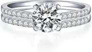[Oivley] Moissanite Engagement Rings for Women Solitaire Lab Created Diamond Rings with 18K White Gold Plated D Dolor Sterling Silver Engagement Rings for Women Fake Engagement Ring Promise Rings for Her