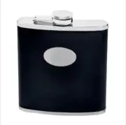 18oz. LARGE, Stainless Steel Flask, Black Leather, Captive Lid, New In Box