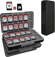 FYY Nintendo Switch Game Case - Black Nintendo Switch Game Holder for Nintendo Switch Cartridge Case with 72 Game Card Slots & 24 Micro SD Card Slots, Switch Card Case - Hard Shell, Silicone Lining