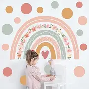 Supzone Large Rainbow Flower Wall Stickers Boho Polka Dots Wall Decal Vinyl for Girls' Room Kids Baby Nursery Bedroom Living Room Playroom Classroom Wall Decor
