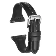 Genuine Leather Watch Band 22mm Quick Release Strap Black/Silver Tone