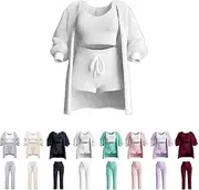 [Generic] Plush and Comfortable Ladies' Home Clothes Autumn Suits Casual Pajamas Set Comfortable Knitted Suit 3/4 Pieces, White-3, Small