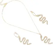 [ANDRESLAD] Snake Design Jewelry Set Crystal Dangler Choker Rhinestone Neck Chain Earrings for Photo Studio Party