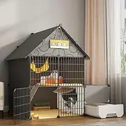 Collapsible Cat Cage with Litter Box, Cat Enclosures 2/3-Tiers DIY Cat Playpen, Pet Playpen with Metal Wire Dense, DIY Cat House Detachable Large Exercise Place (Color : Gray, Size : 44x154x43/111x