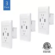 3x Dual Plug Electric Wall Socket Adapter With 2 USB Port Outlet Panel Switch US