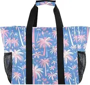 [sanluoli] Tote Bag Foldable Beach Tote Sandproof Canvas Laundry Totes, Palm Tree Pink Blue, 1 size