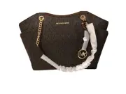 Michael Kors Jet Set Travel Brown Signature Leather Chain Tote Shoulder Bag