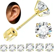 [Fansilver] 6 pairs Hypoallergenic Stud Earrings for Women Men Threadless Flat Back Stud Earrings Set for Multiple Piercing Surgical Stainless Steel Cubic Zirconia Earrings Studs CZ 2-8mm