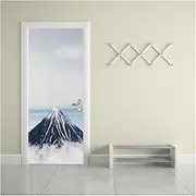 Door Stickers Self-Adhesive Cloud Sea Snow Mountain Art Door Stickers Home Decoration Door Cover Mural Porch Wallpaper Poster(90x200cm)