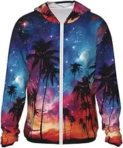 [RLDOBOFE] Women's UPF 50+ Sun Protection Hoodie Lightweight Jackets Shirt Palm trees under starlight Long Sleeve Sun Shirts