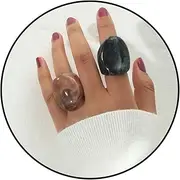 [LAIHUARYWA] 2Pcs Multicolor Resin Chunky Rings for Women Acrylic Exaggerated Knuckle Finger Rings Trendy Aesthetic Y2K Vintage Simple Charm Geometric Ring Stackable Jewelry Wide Band Ring Set