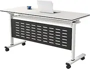 YQMHEZ Folding Conference Table, Stackable Meeting Room Tables, Training Reception Table with Steel Baffle and Wheels, Mobile Seminar Tables for Offices(140x40cm)