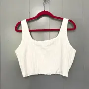 NEW Aerie Offline White Ribbed OG Groove Lettuce Hem Crop Top XL
