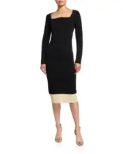 NWT $1,525 Escada Bicolor Black Stretch Knit Midi Dress Size Medium