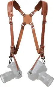 Camera Strap Accessories for Two-Cameras – Dual Shoulder Leather Harness – Multi