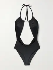 [ROSETTA GETTY] ROSETTA GETTY - Cutout Recycled Halterneck Swimsuit - Black - large large Black