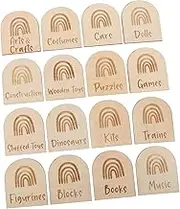 SWOOMEY 16pcs Wooden Storage Labels for Organization for Easy Cleanup Efficient Playroom Management for Boxes Storage Bins