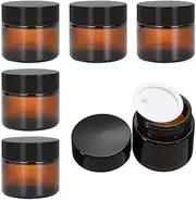 Fabselection Amber Glass Empty Jar, 6 Pack Amber Glass Cosmetic Jars, 50ml Brown Jars Empty Refillable Brown Ointment for Women Girls,Cosmetic Containers Storage。