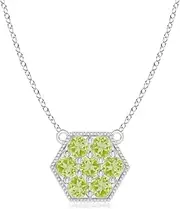 [Angara] Sponsored Ad – Natural Pavé-Set Peridot Hexagon Pendant Necklace with Milgrain in Sterling Silver/14ct Solid Gold for Women | August Birthstone Jewellery for Her