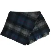 Woolmark 100% Lambswool Blue Gray Plaid Scarf NWT