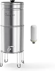 Culligan with MaxClear Technology 3 Gallon Gravity Water Filter System, Brushed Countertop Ceramic Water Filter NSF/ANSI Certified to Reduce Lead, Microplastics & Total PFAS, with 1 Filter